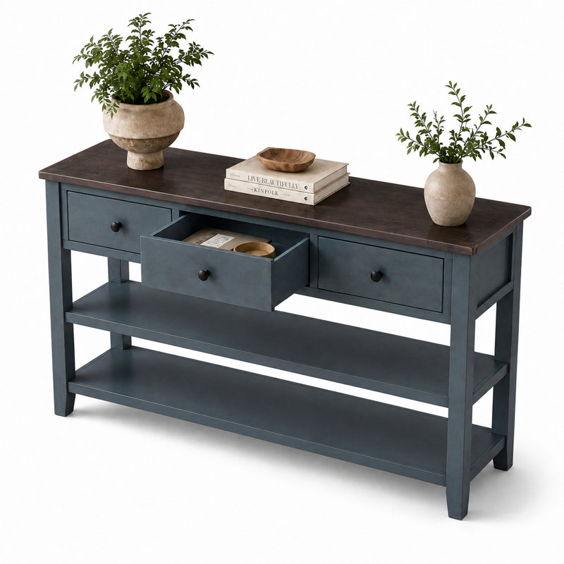 Console Cabras, H 30 po x l 50 po x P 16 po, Bois espresso, Marine