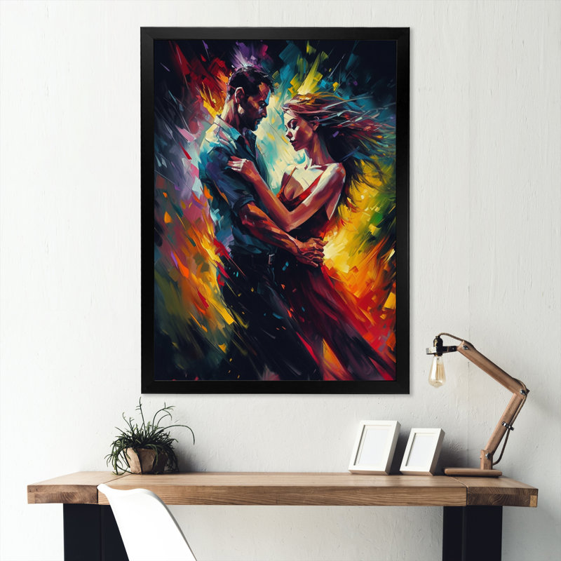 «Colorful Couple Dancing II - Toile romantique», Cadre photo noir, H 20 po x l 12 po