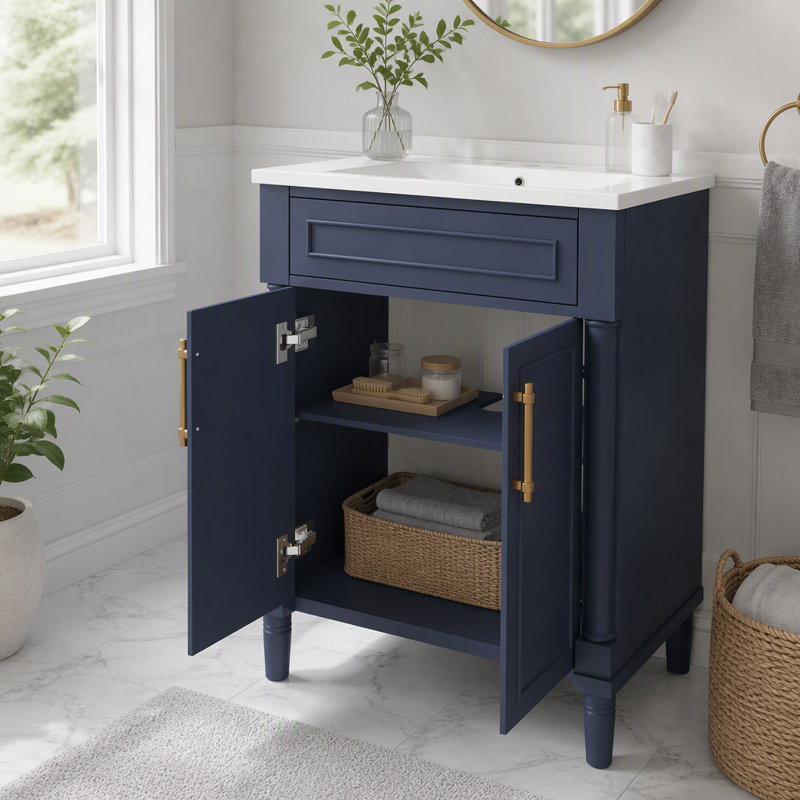 Meuble-lavabo avec tablette réglable et lavabo demi-lune