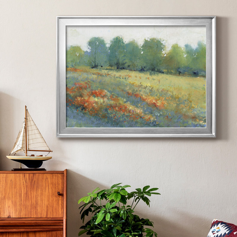 Paysage champêtre I - peinture encadrée, H 26,5 po x l 36,5 po x P 1 po, Argent, Pas de tapis