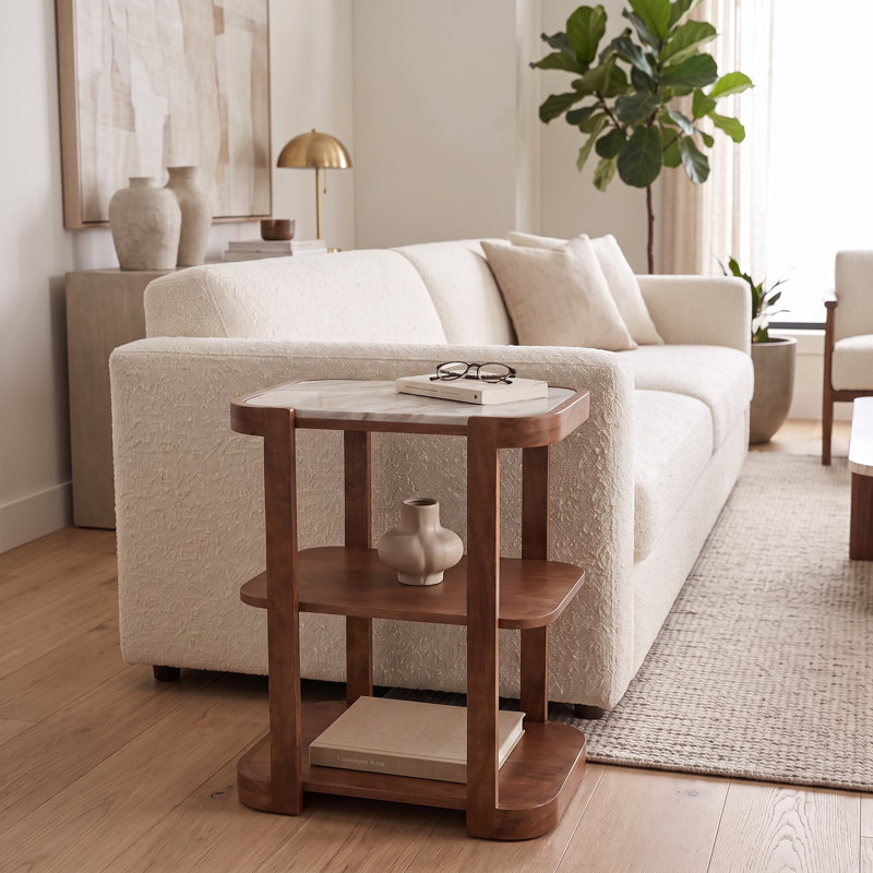 Table de bout en bois massif avec tablettes de rangement Montclair