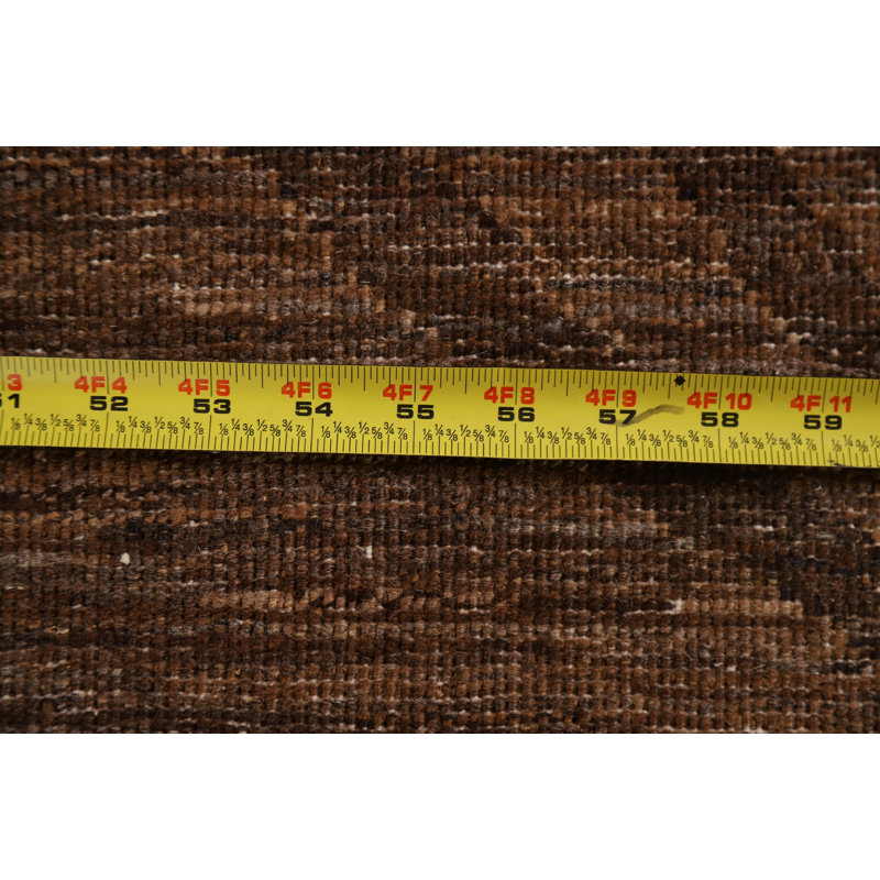 Abstract Hand-Knotted Rectangle 4'6" x 5'11" Wool Area Rug in Walnut/Black