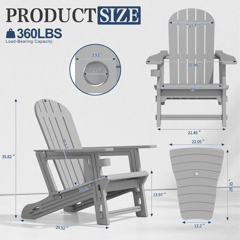 2-Piece Outdoor Adirondack Chair with Table, Gray
