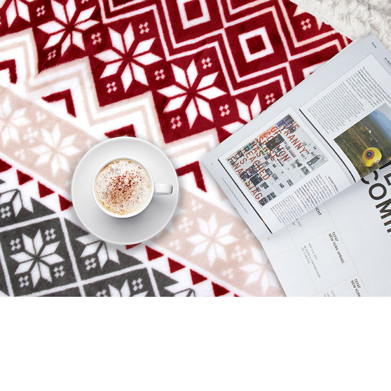 Holiday Snowflake Red and White Reversible Sherpa Throw Blanket