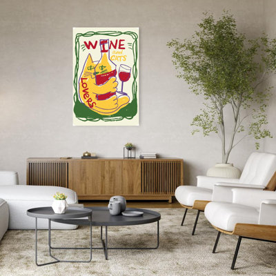 Wine Cat Lovers Abstract Modern Playful Cat Wall Art