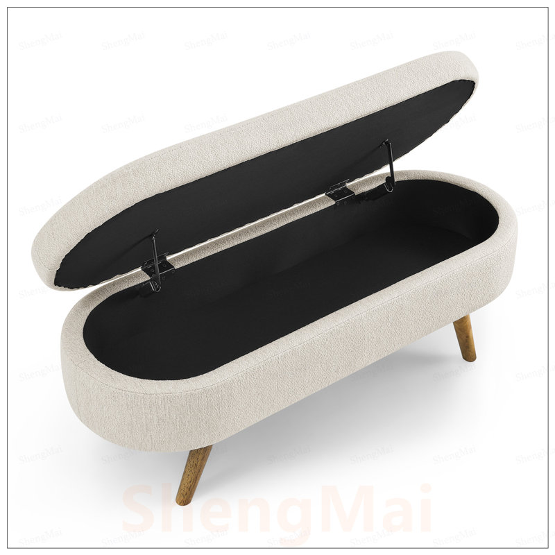 Repose-pieds ovale avec rangement en bois d'hévéa, sièges multifonctionnels et rangement pour la décoration intérieure