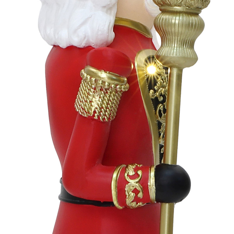 Statue de soldat Casse-Noisette traditionnelle de 1,20 m avec sceptre sur socle en boîte-cadeau, décoration de Noël en oxyde de magnésium préilluminée