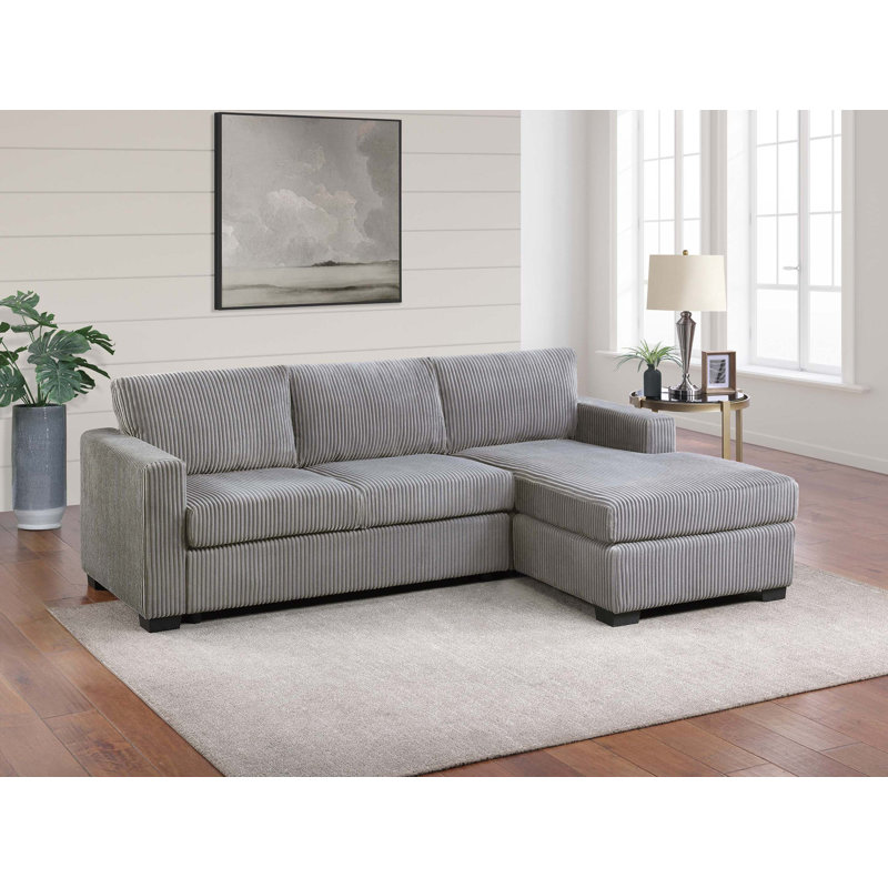 L-Shaped Sectional Sofa 2pc Square Arms Plastic Legs right Arm Chaise Left Arm Sofa, Light Gray