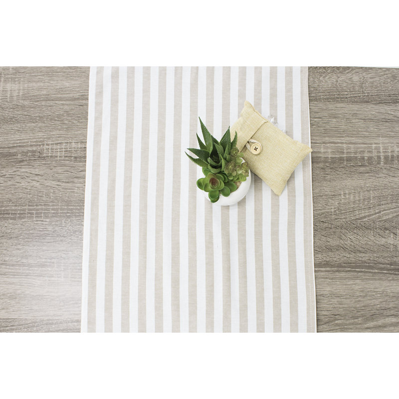 Chemin de table en coton beige rayé Everyday Design, 54 po x 16 po