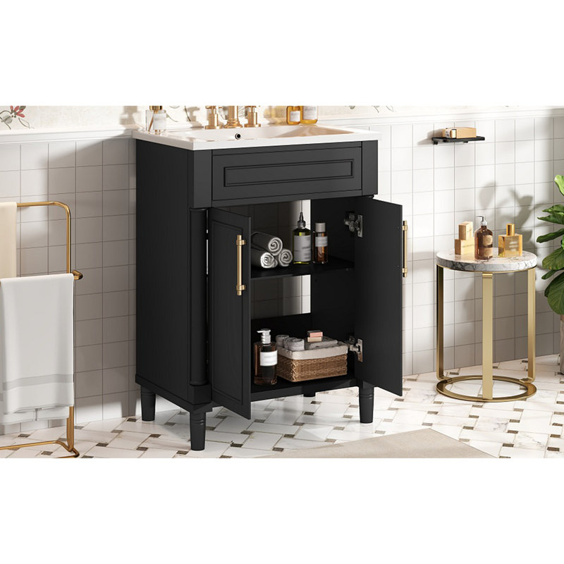 Meuble-lavabo 24 po avec lavabo intégré en céramique, meuble-lavabo à 2 portes et meuble-lavabo simple pour petite et moyenne salle de bain