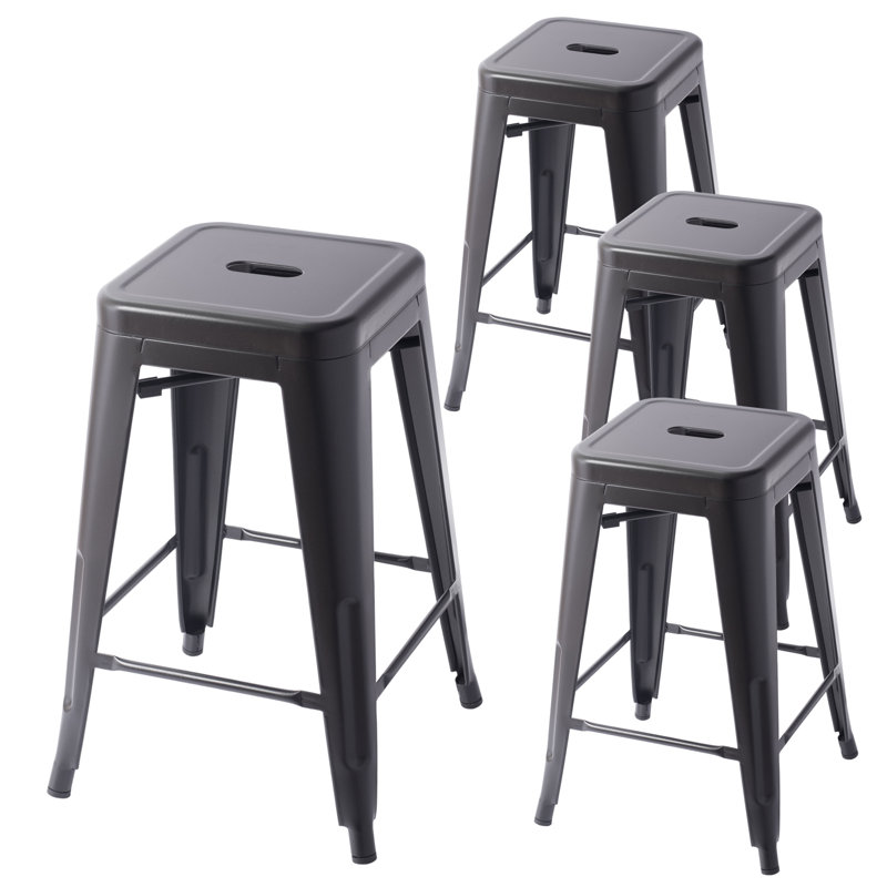24 Inch Black Metal Bar Stools,Count High Bar Stools,Set of 4, Black, Counter Stool (24” Seat Height)