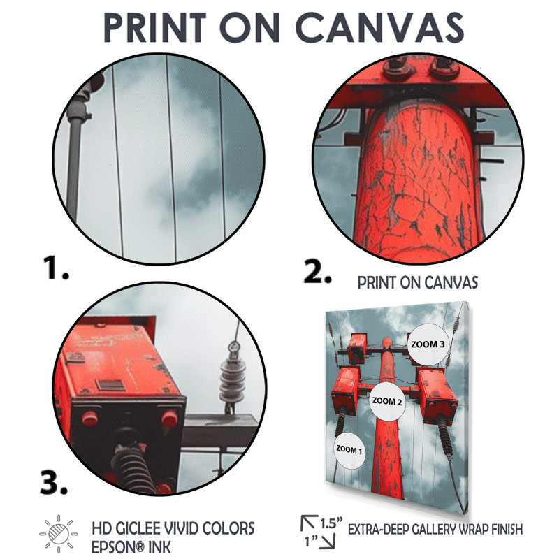 Red Black Urban Electric Power Lines I - impression d'art mural lignes électriques, Cadre simple noir