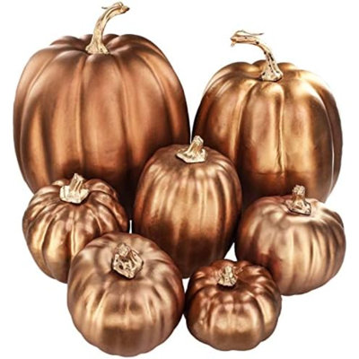 7 pièces assorties de citrouilles en bronze métalliques artificielles rustiques et décoratives en mousse pour les cadeaux