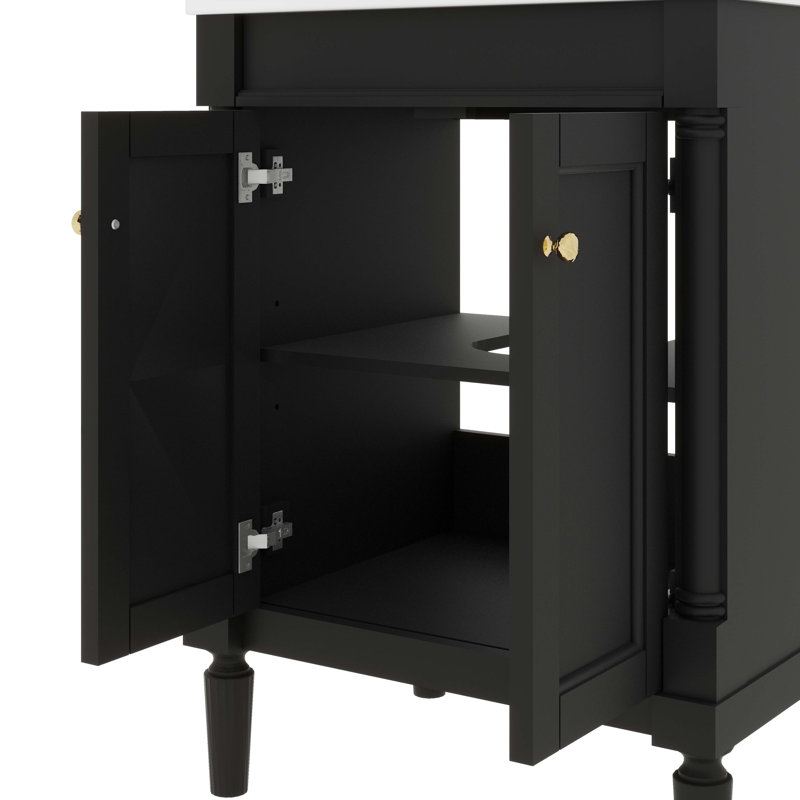 Meuble-lavabo de salle de bain chic 24 po avec évier sur-comptoir et armoire de rangement à deux niveaux de style contemporain