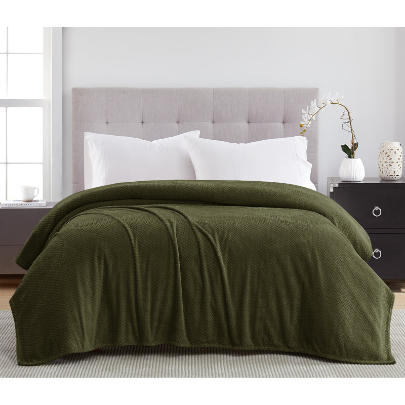Couverture en jacquard tissé à chevrons, Très grand lit, Vert