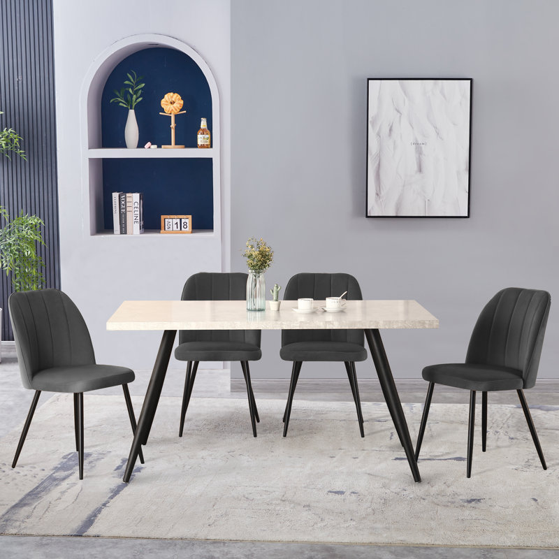 Barez Velvet/Suede Upholstered Armless Dining Chair with Adjustable Feet, Grey