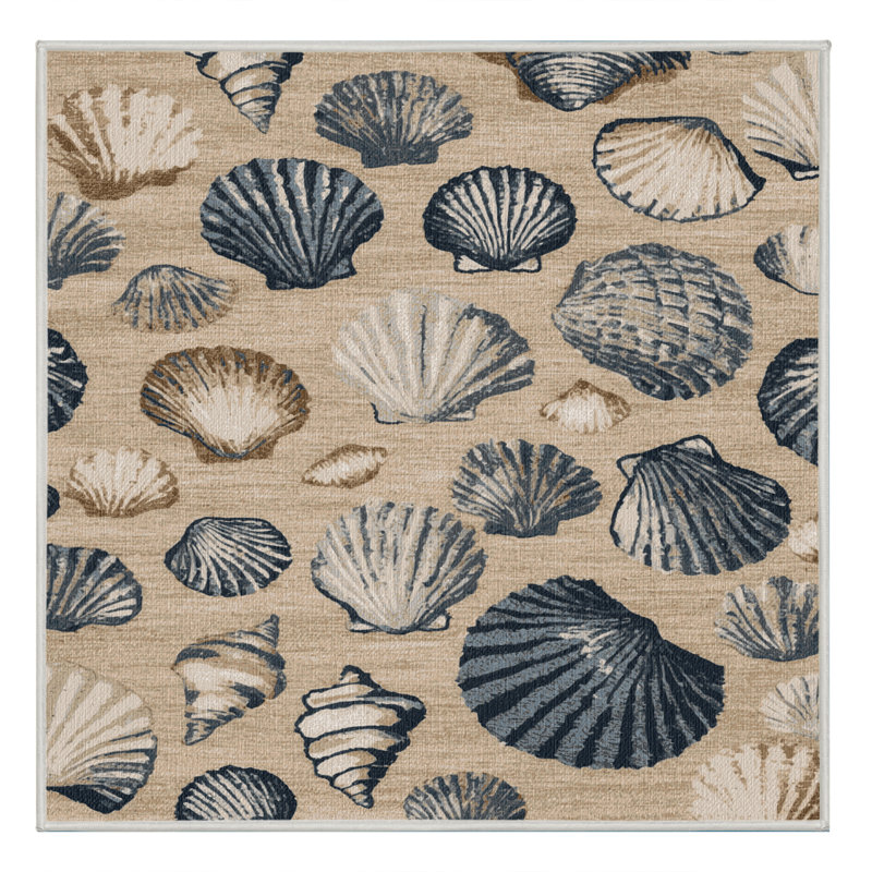 Washable Seashells Nautical Area Rug, Round 7'