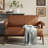 50"W Brown Faux Leather Loveseat With Thickened Backrest & Armrests-1260477853