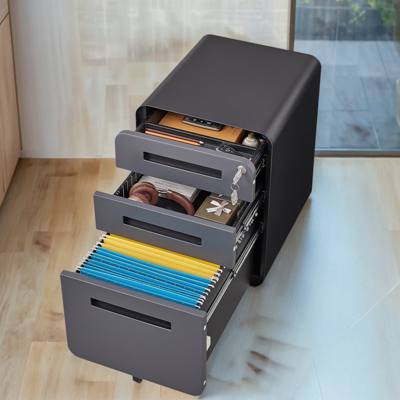 Lockable 3-Drawer Mobile File Cabinet With Anti-Tilt Wheels, Under Desk Steel Storage For Legal/Letter/A4 Files,Multipurpose Printer Stand