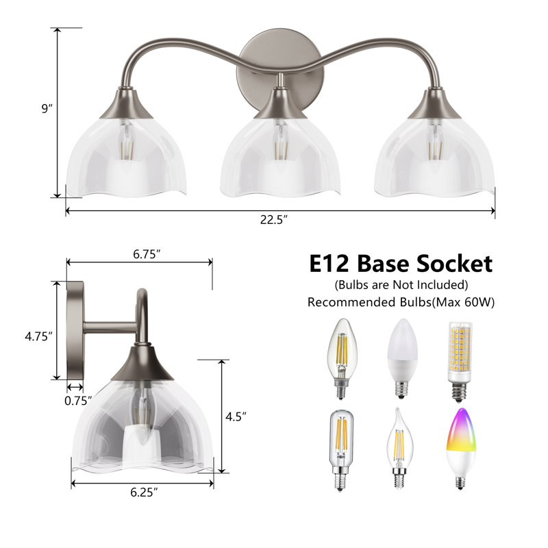 22.5''W Dimmable Black And Gold Etl With Petal Shape Glass Shade, Nickel poli