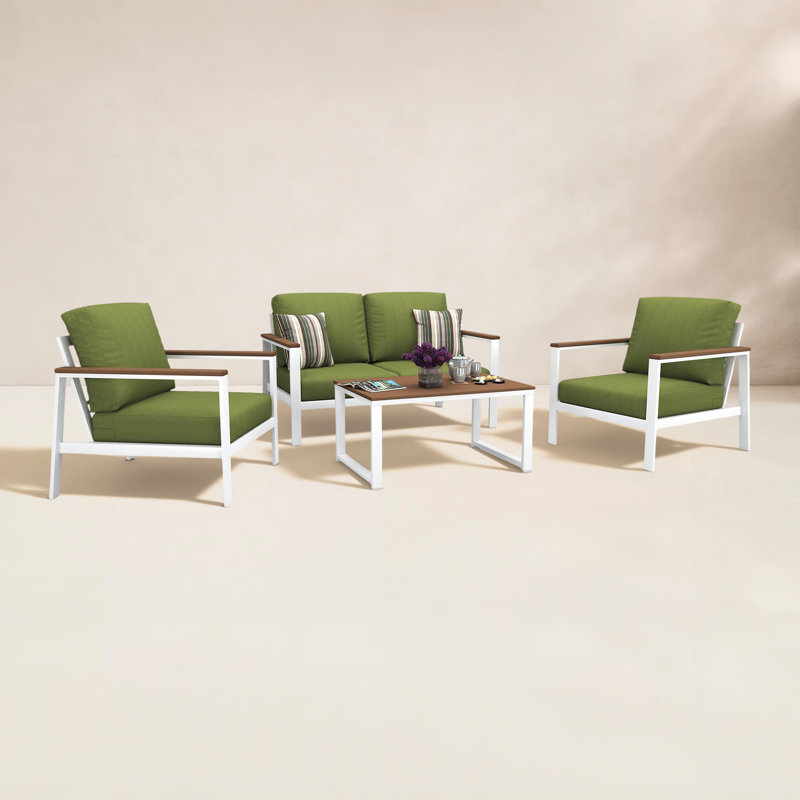 Townsend 4-Person Sunbrella® Patio Seating Group, Spectrum Cilantro, Brown