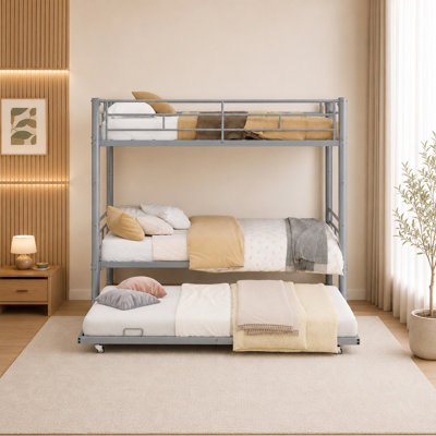 Heavy Duty Bunk Bed With Trundle,twin Over Twin Metal Bunk Bed With Safety Guardrails & Ladder,bunk Beds Frame For Kids, Teens, Adults，no Box Spring Required