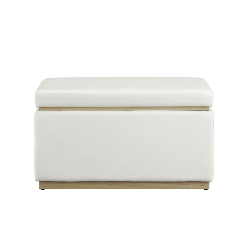 Atreju Faux Leather Ottoman, Natural, White Faux Leather