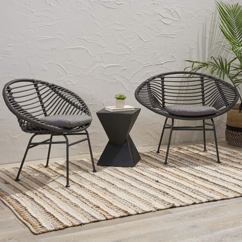 Ensemble de 2 chaises d'extérieur tissées avec coussins Engle, Coussin gris foncé / structure noire