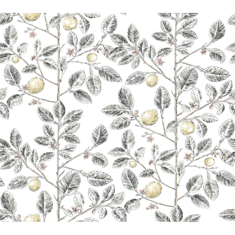 Limoncello Toile Floral Wallpaper Roll, Black