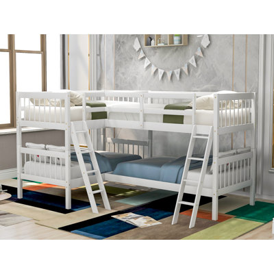 L-Shaped Bunk Bed With Ladder,Twin Size-Gray