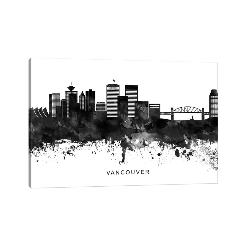 Vancouver Skyline Black & White by WallDecorAddict - Wrapped Canvas Print, 66.04 cm H x 45.72 cm W