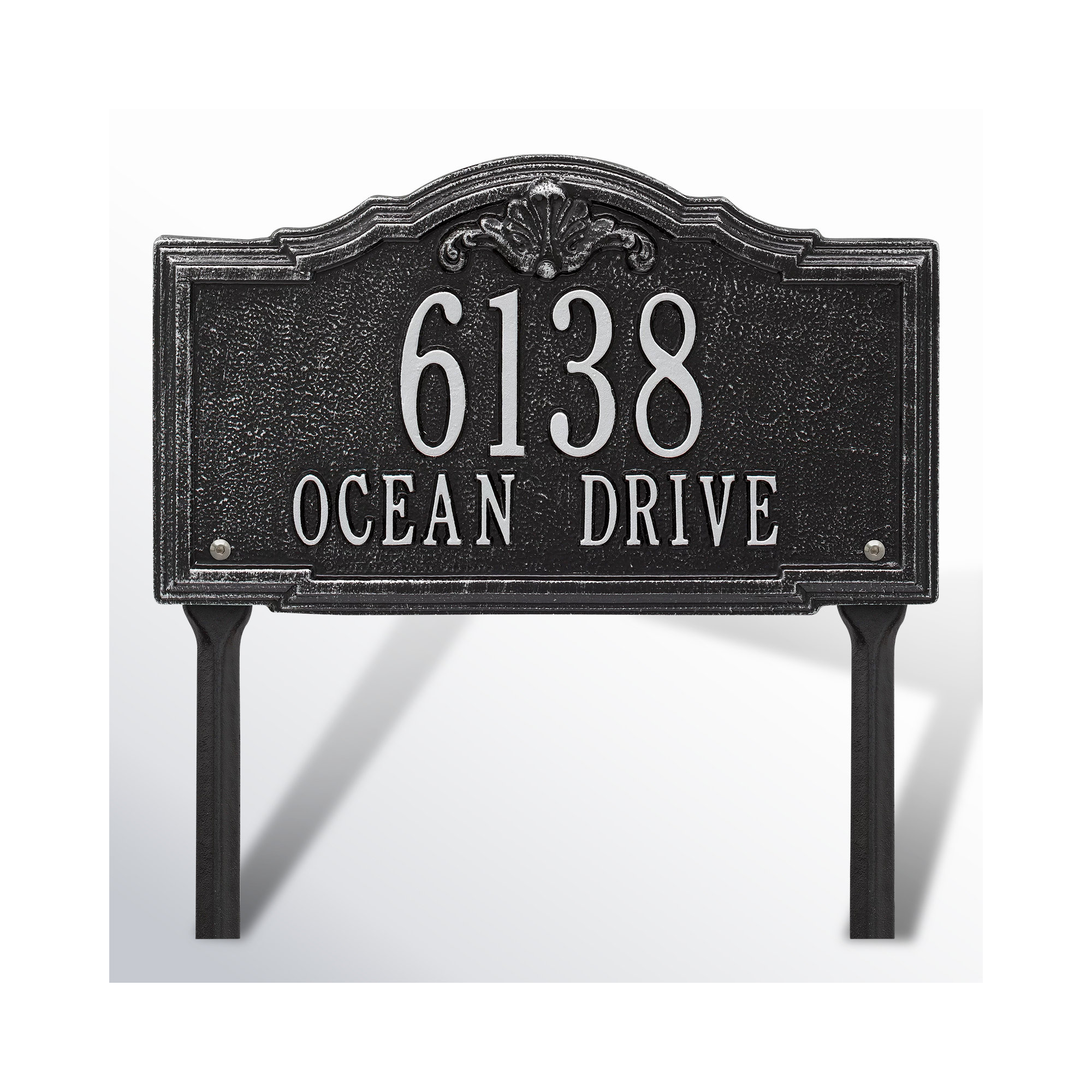 Gatewood Personalized Standard 2-Line Lawn Address Sign, Black/Silver, Yes