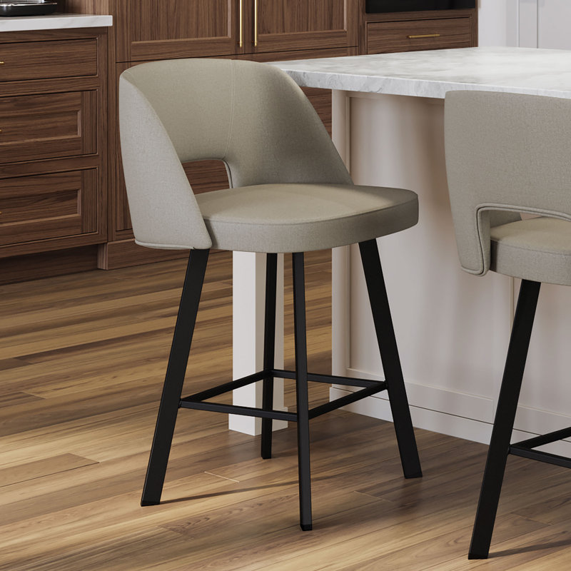 Amisco Maureen Swivel Counter and Bar Stool, Gray-Beige Vinyl/Black Frame, Counter Stool (26.375" Seat Height)