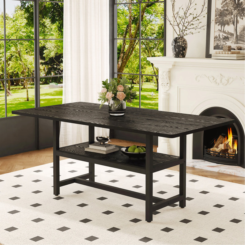 Table de salle à manger 71 po x 35,4 po avec plateforme de rangement 43,3 po x 19,7 po | Idée de cadeau, Noir