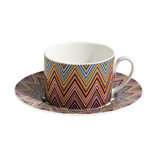 Missoni Tea Cup & Saucer ZIG ZAG Set Of 2 In Luxury Box Jarris 148 Diam. 3.3", H 2.3", Cap. 7.5 Oz, Saucer Diam. 6"