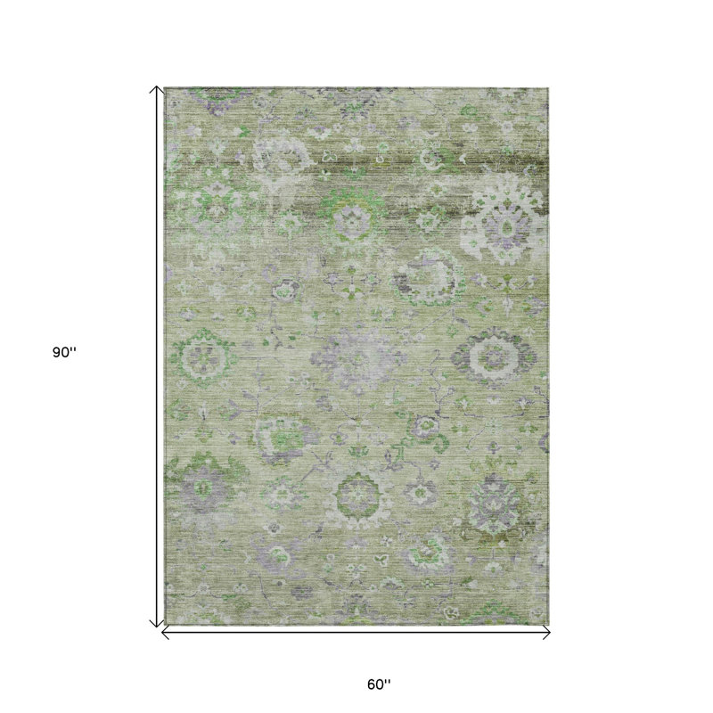 Tapis extérieur lavable floral vert menthe et gris 5 pi x 8 pi