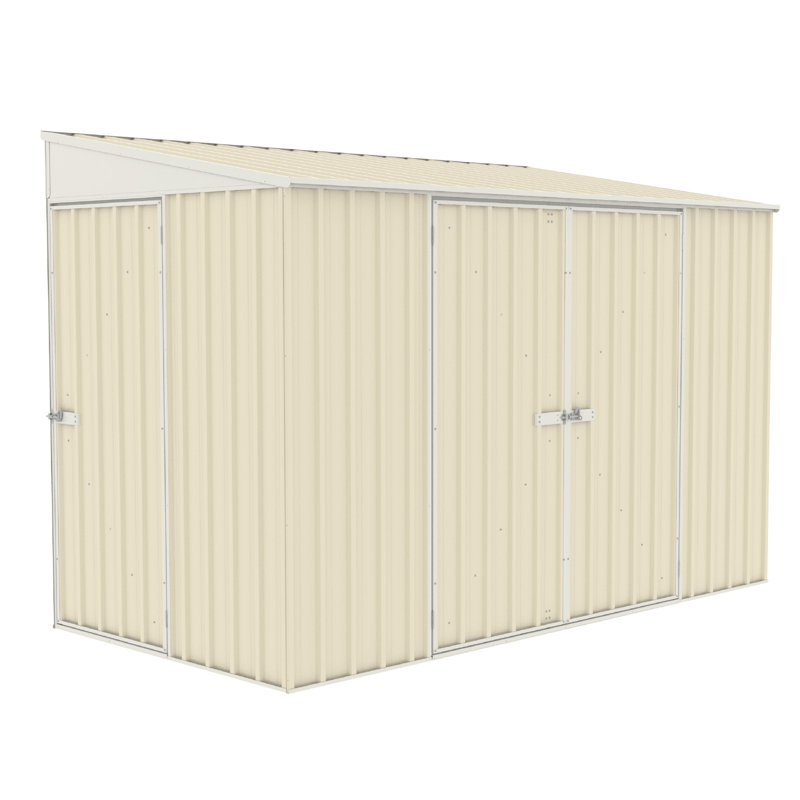 Absco Durango 10' W x 5' D Metal Galvanized Steel Weather Resistant 3 Door Lean-To Bike Shed Classic Cream, Tan