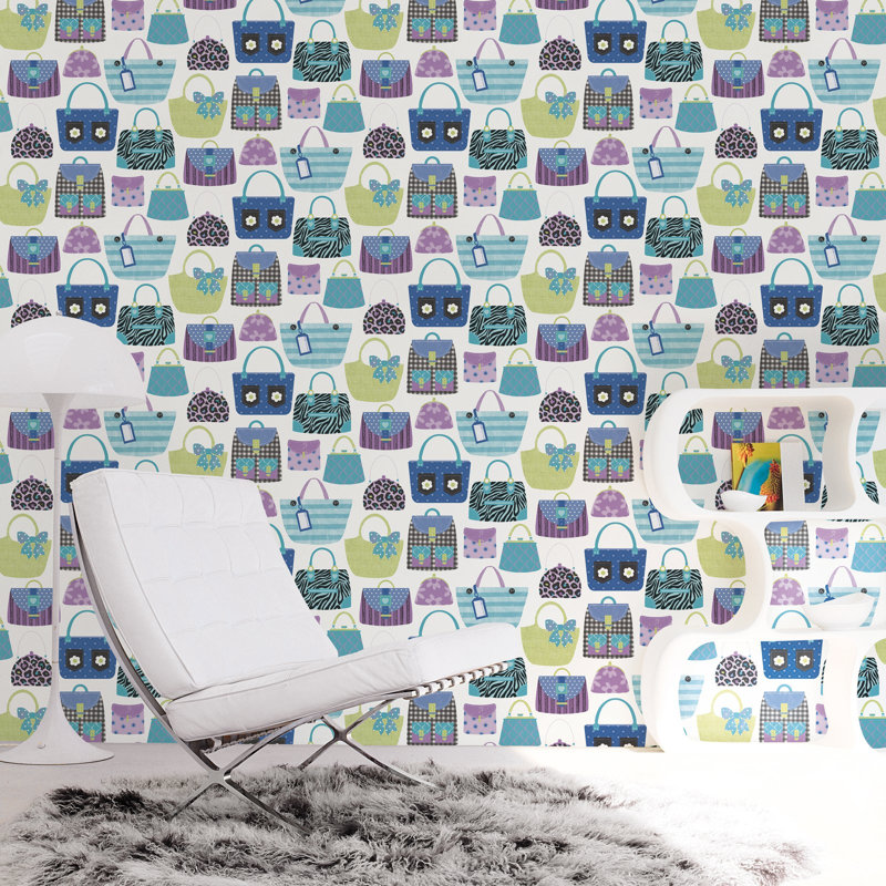 Kids and Teens Collection Purses Wallpaper Roll, Blue/Purple