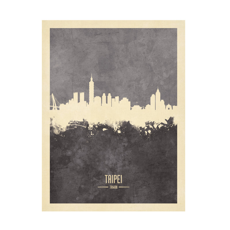 «Taipei Taïwan Skyline Gray», art de Michael Tompsett, H 19 po x l 14 po x P 2 po