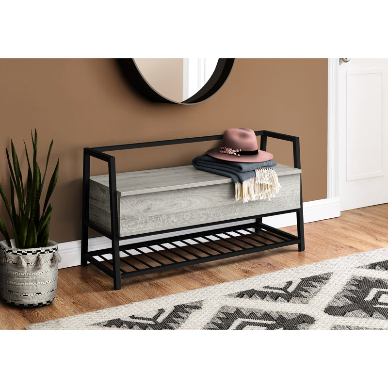 Banc de rangement rectangulaire gris en stratifié de 42 po avec tiroirs en métal noir pour chevilles de vestibule