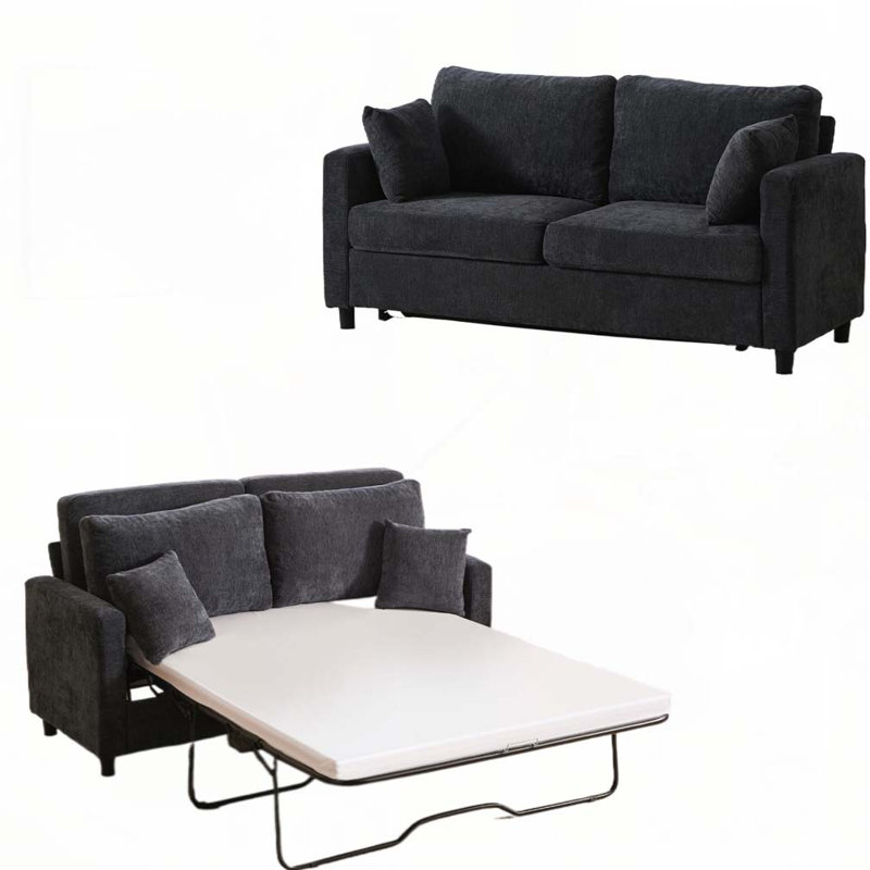 Canapé-lit en chenille rembourré avec canapé-lit et matelas, Gris foncé