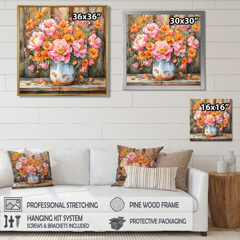 Coucher de soleil avec pivoines assorties I - Art mural assorti, H 36 po x l 36 po, Reproduction encadrée d'une seule photo