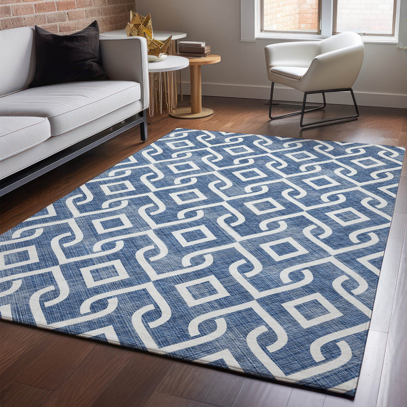 Tapis bleu marine Cerrito lavable à la machine de qualité supérieure, Rectangulaire 8 pi x 10 pi