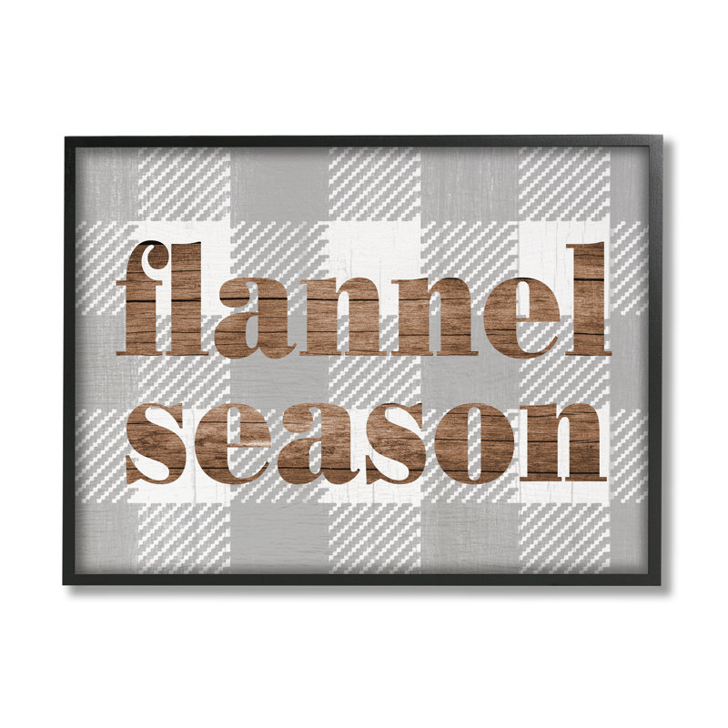 «Flannel Season Text Grain», carreaux gris à carreaux - Art textuel, H 11 po x l 14 po, Giclée encadrée noir minuit