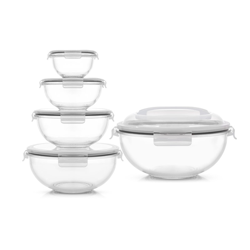 JoyJolt 10-Piece Glass Mixing Bowl Set Nesting Glass Bowls with Lids, Black
