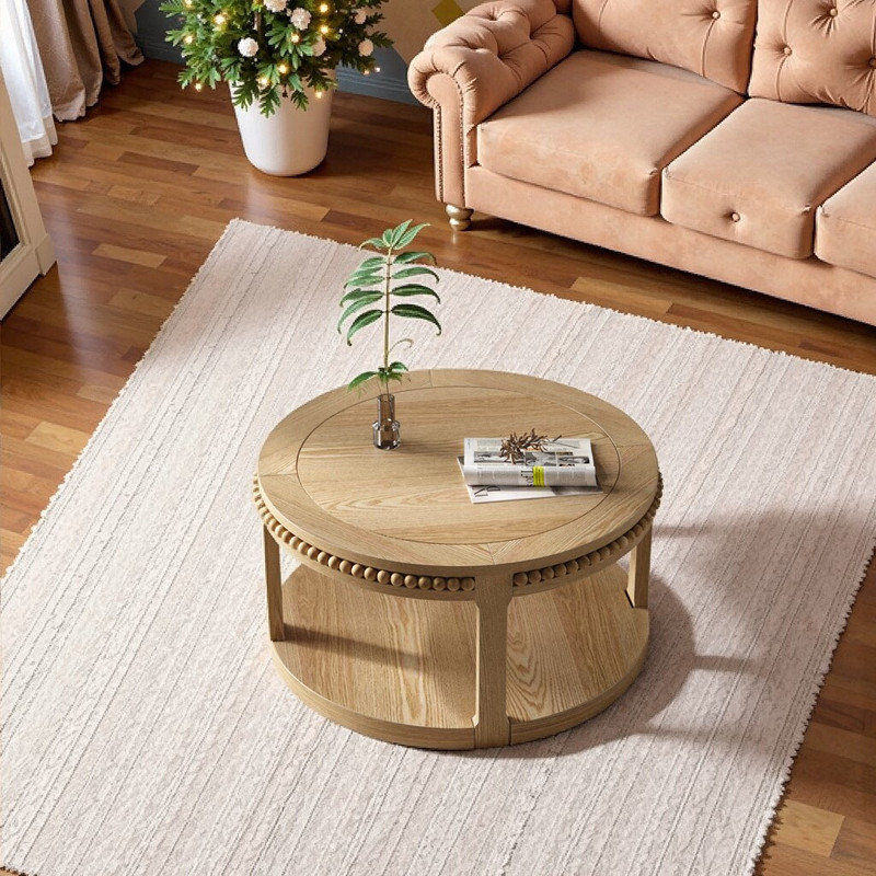 Table basse et canapé 31,5 pouces en bois massif avec tablettes épaissies à deux niveaux, table de rangement robuste