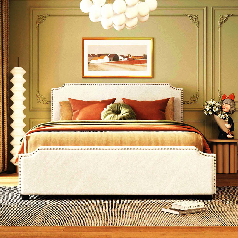 Upholstered Platform Storage Bed, Beige