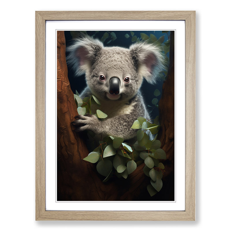 Koala Bear Conceptual - Single Picture Frame Print on Wood, 64cm H x 46cm W x 2cm D, Oak