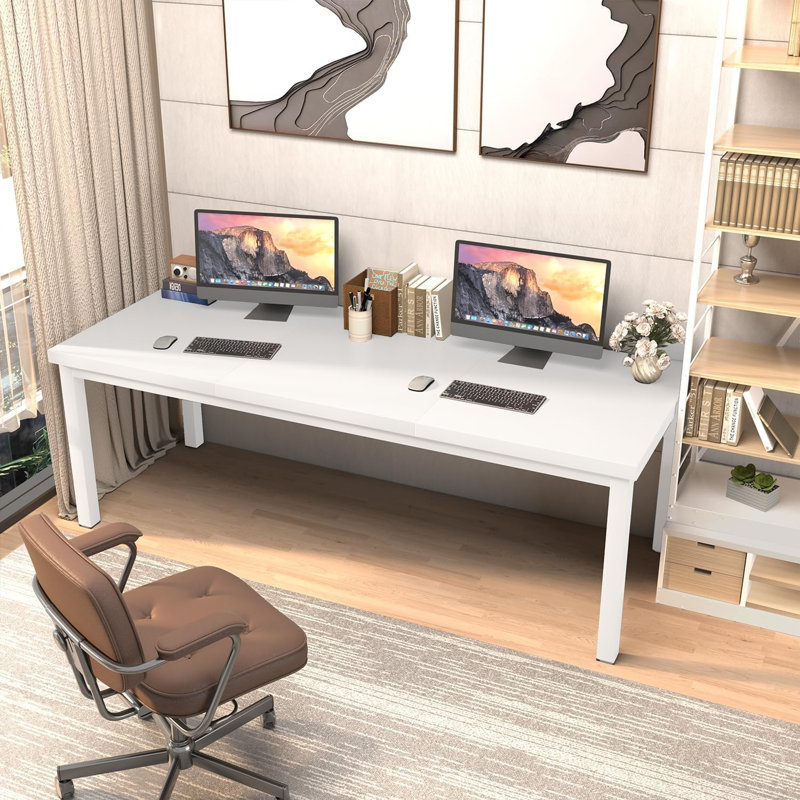 Grand bureau d'ordinateur, bureau d'ordinateur de jeu avec un design moderne, bureau d'ordinateur de bureau., Blanc