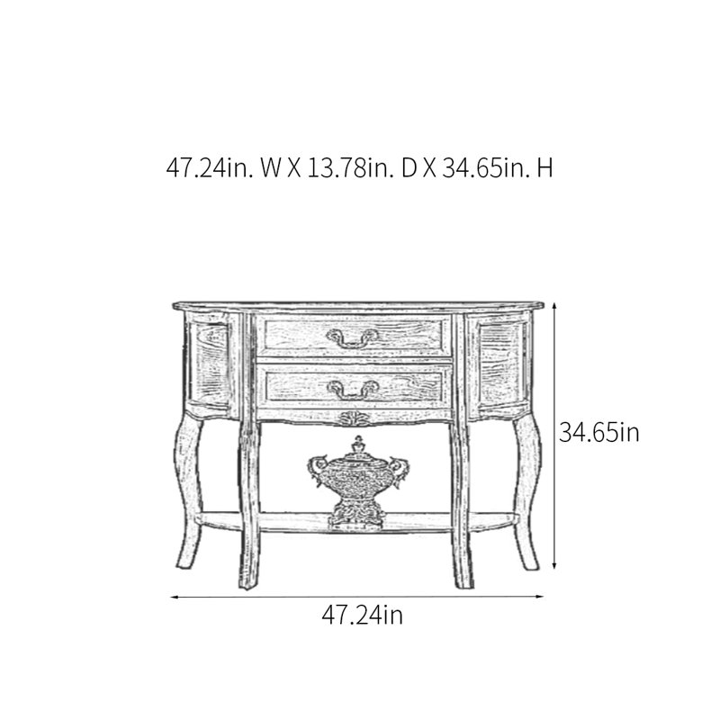 Console demi-ronde en bois massif, H 34,65 po x l 47,24 po x P 13,78 po, Brun